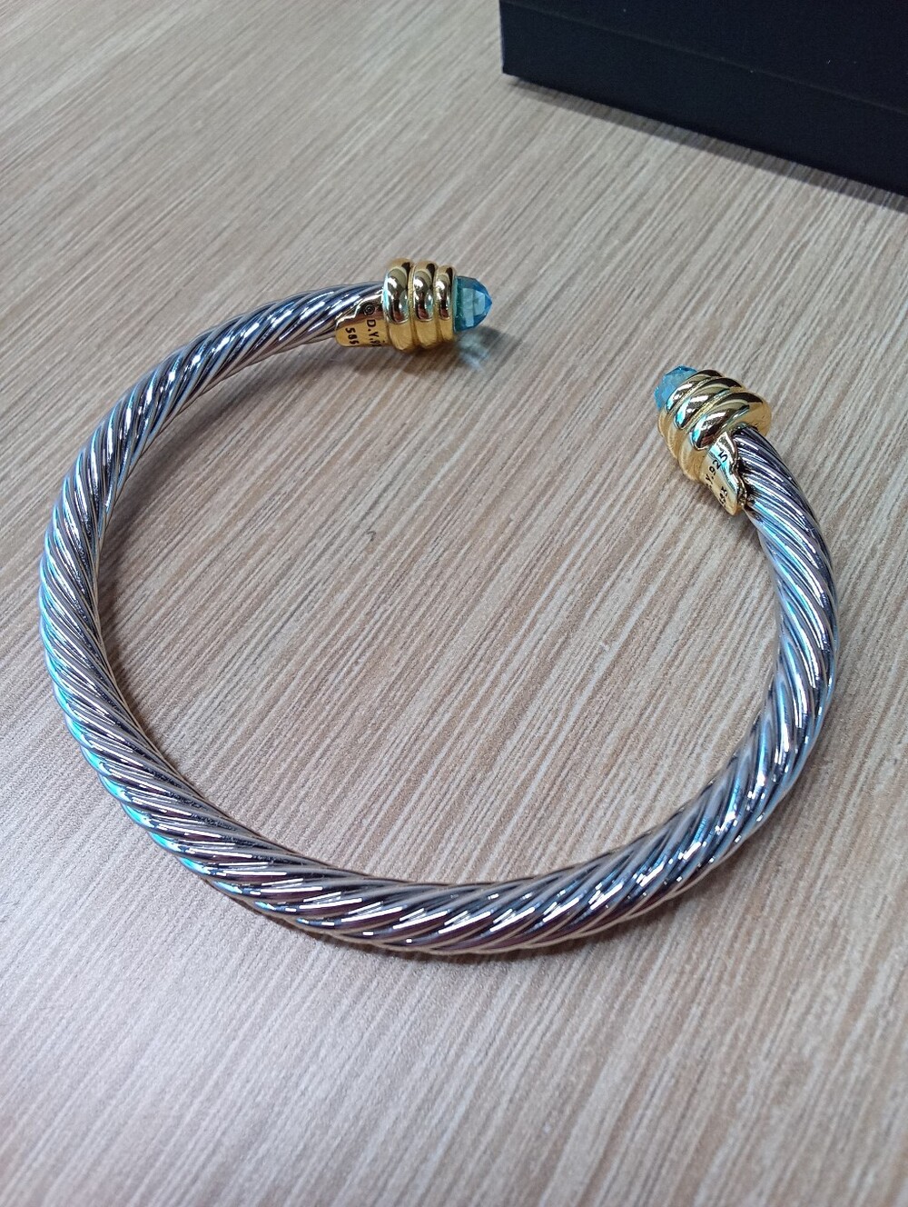 David Yurman Blue Topaz 5mm Classic Cable Silver Cuff Bracelet